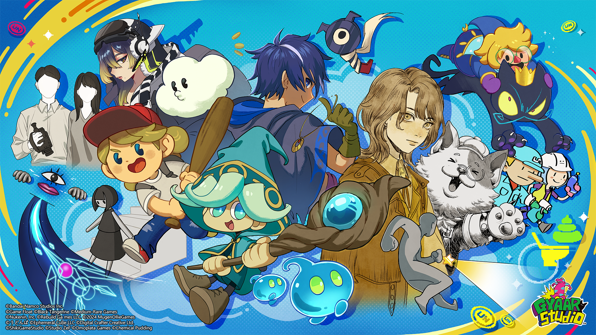 All-star characters of the 2nd GYAAR Studio Indie Game Contest winning titles!